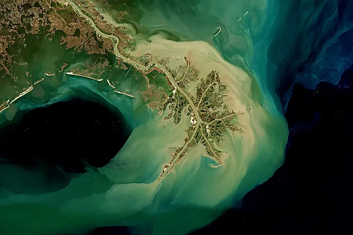 Delta of Mississippi River in Louisiana seen from space - contains modified Copernicus Sentinel data from ESA (Editorial credit: lavizzara / Shutterstock.com)