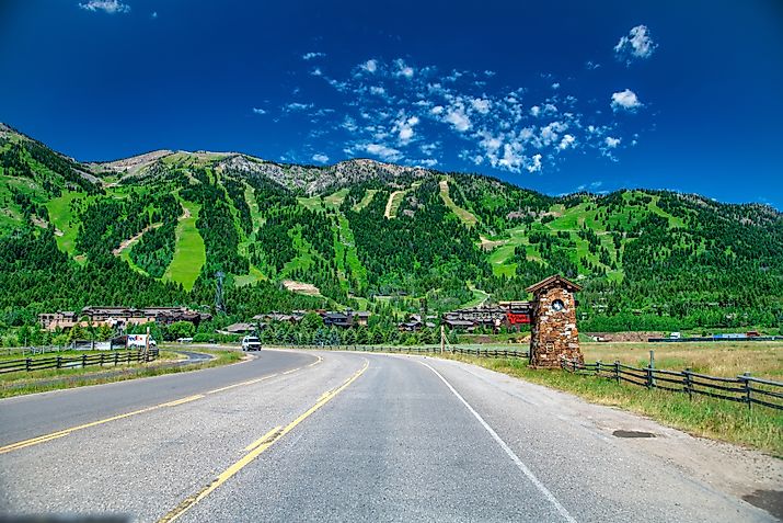View of mountains from the town of Jackson in Wyoming.