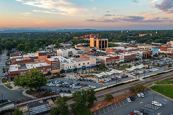 Aerial view of downtown Hickory, North Carolina.