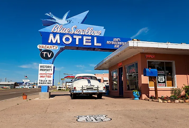 Blue Swallow Motel, along the US Route 66, in Tucumcari, New Mexico. Image credit TLF Images via Shutterstock