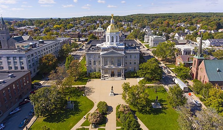 Aerial view of the New Hampshire State House in Concord, New Hampshire.