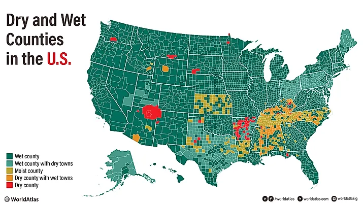 infographic showing wet counties, wet counties with dry towns, moist counties, dry counties with wet towns, dry counties