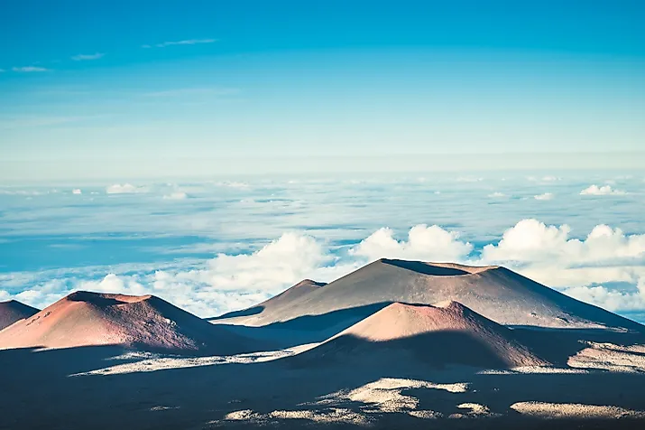 Volcanic Cinder Cones Rising Above the Clouds at Mauna Kea Summit, Big Island, Hawaii, USA