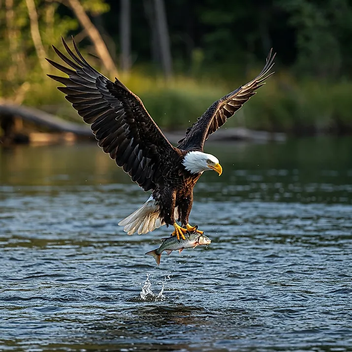 Adult bald eagle (Haliaeetus leucocephalus) gripping a fish
