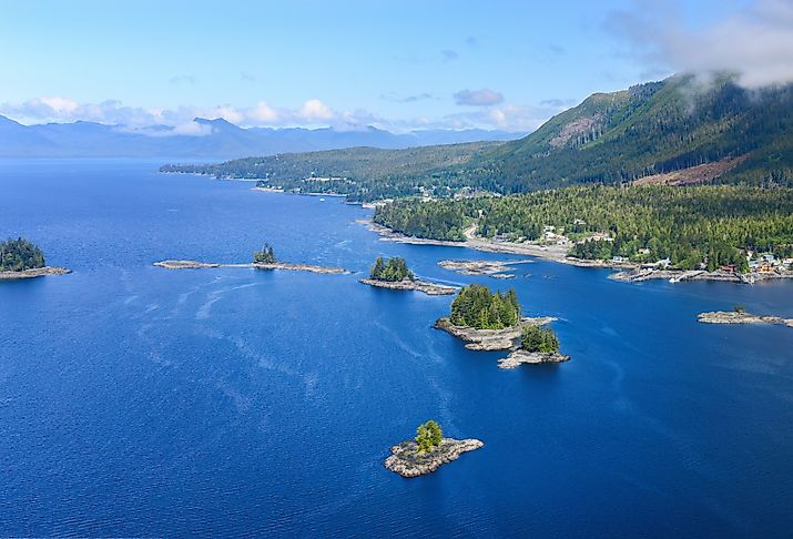Aerial view of small islands at Misty Fjords National Monument, Alaska.