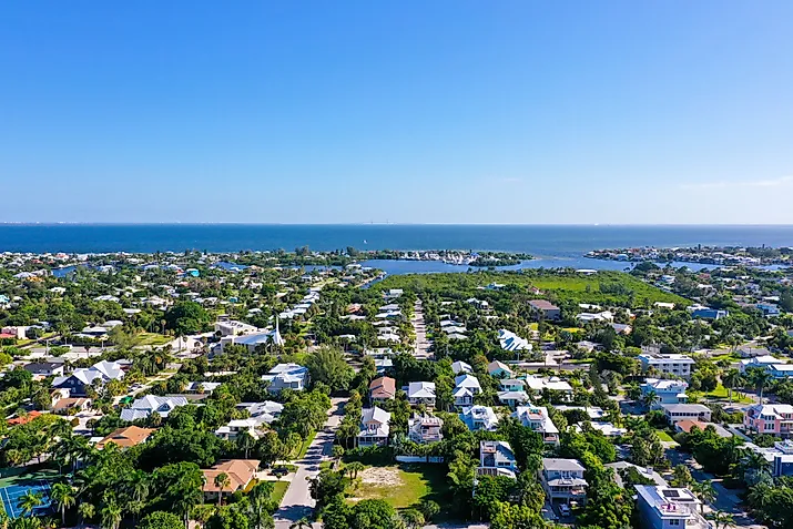 An Aerial View of the Beautiful White Sand Beach on Anna Maria Island