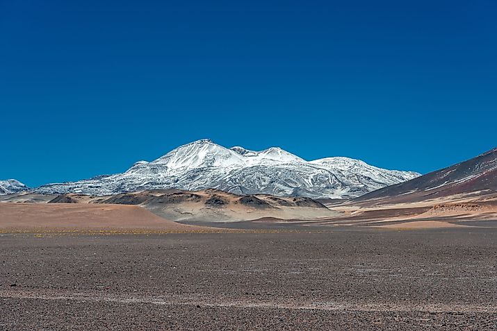 A view of Nevado Ojos del Salado - the world's highest active stratovolcano in Atacama Desert.