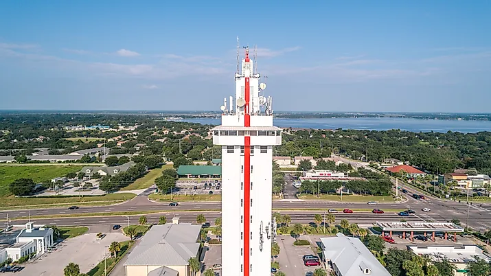 Scenic view from a top the Florida Citrus Tower in Clermont, Florida. Editorial credit: Noah Densmore / Shutterstock.com