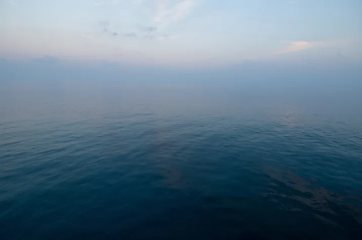 Calm seas in the Gulf of Mexico offshore from the Louisiana coast.