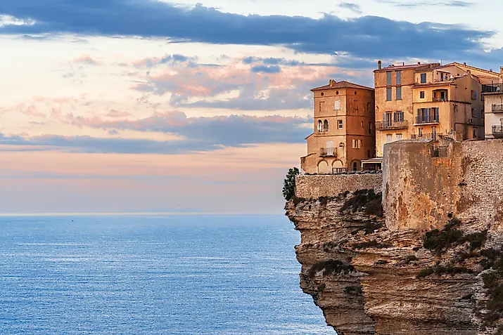 Fortified village of Bonifacio built on top of a cliff  in Corsica, France