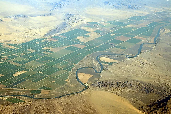 Aerial view of crop fields in California's Imperial Valley.
