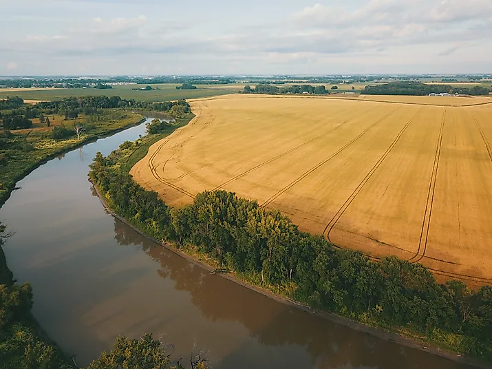 aerial shot of the Red River in North Dakota