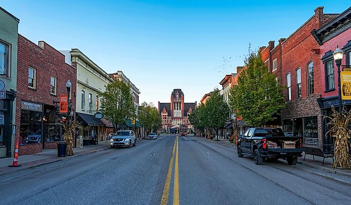 Brick buildings along the main street in Bardstown, Kentucky. Image credit Jason Busa via Shutterstock