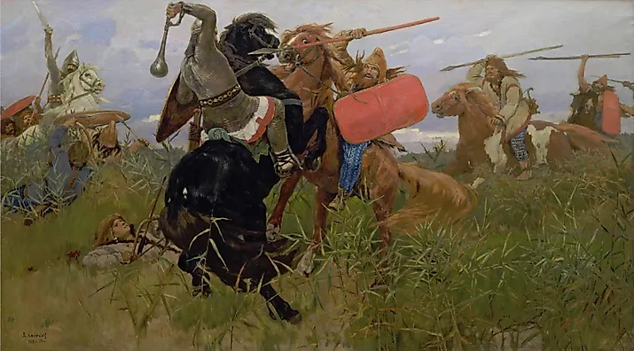 Depiction of Scythians in battle. By Viktor Vasnetsov, Public Domain, Wikimedia Commons.