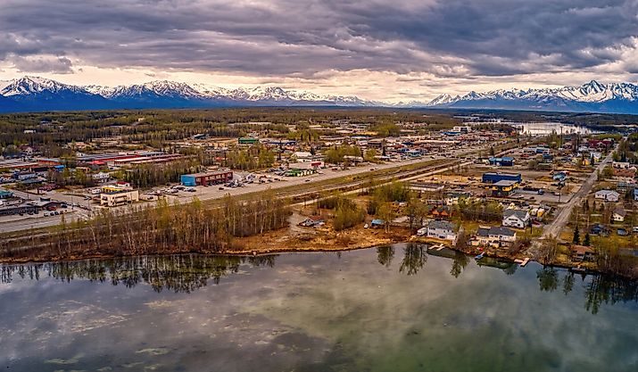 Aerial view of Wasilla, Alaska, during spring.