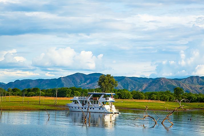 A houseboat on Lake Kariba, the largest artificial lake in the world. 