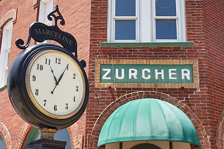 A famous streetcorner in Marceline, Missouri, the town that once inspired the Disney Corporation.