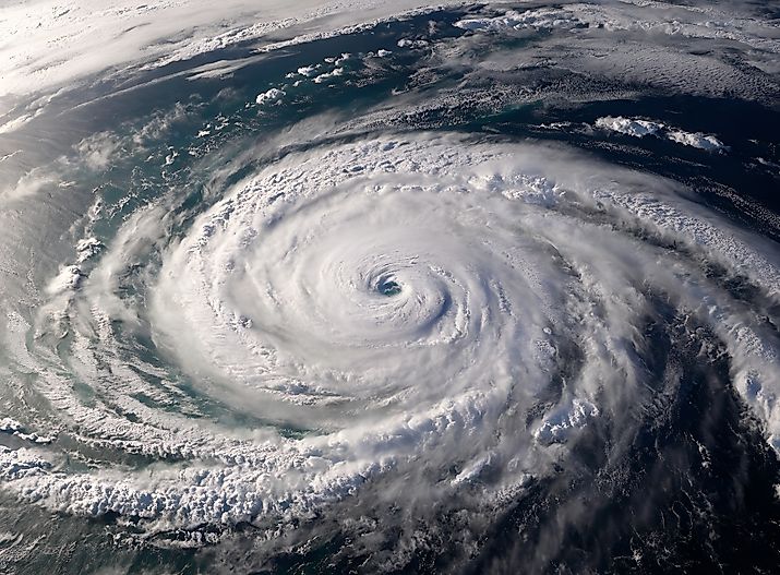 Aerial View of Tropical Superstorm, A Hurricane Eye Forming Over Ocean. 