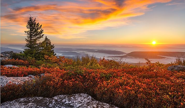 Sunrise over the Allegheny Front from atop Bear Rocks in West Virginia's Dolly Sods Wilderness