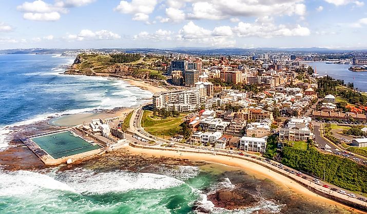 Aerial view of the coastal city of Newcastle.