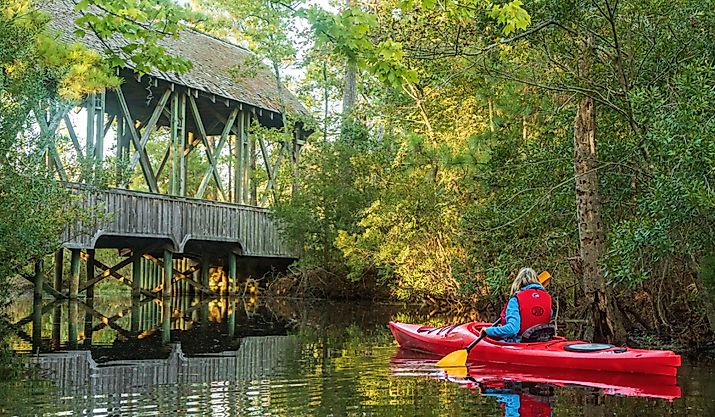 Kayaking in the Outer Banks, near Kitty Hawk. Image credit Wileydoc via Shutterstock