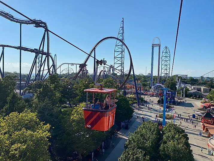 A scenic chairlift passes between the many major roller coasters of Cedar Point. Image credit: Andrew Douglas