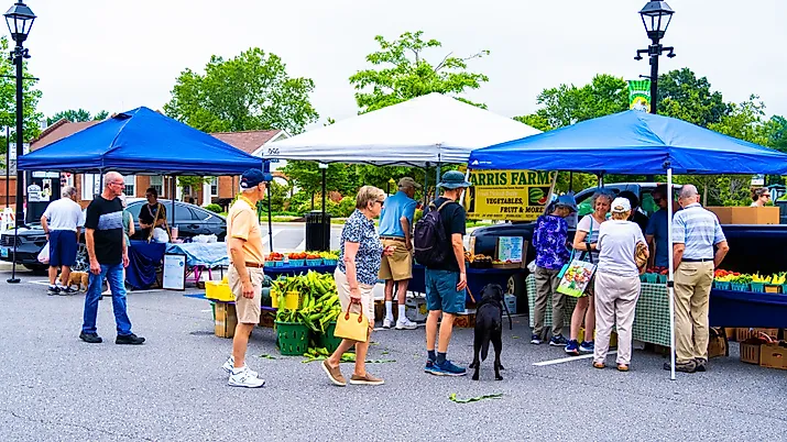 Easton, Maryland: Easton Farmer's Market on a Saturday morning on Harrison Street. Editorial credit: JE Dean / Shutterstock.com