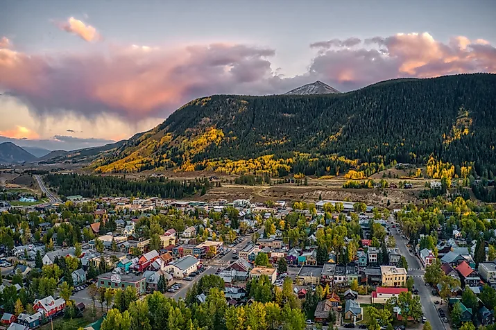 Aerial view of the popular ski town of Crested Butte, Colorado.