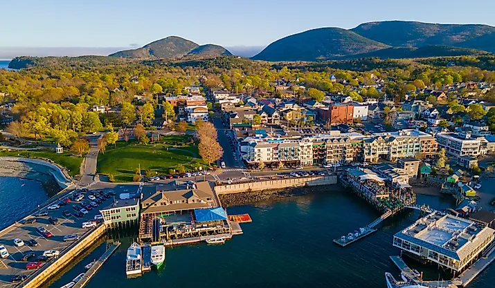Aerial view of Bar Harbor, Maine.