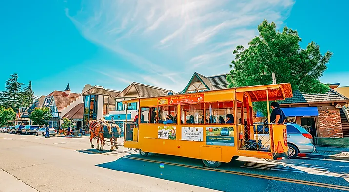 Horse driven cab in Solvang, picturesque small town in Santa Barbara County, California, via Nature, food, landscape, travel on iStock.com