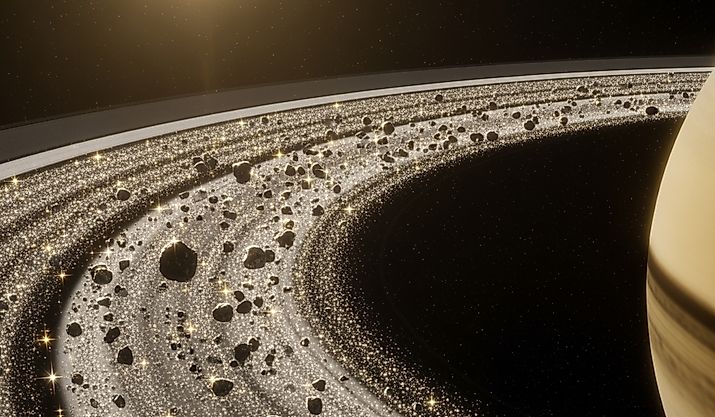 A close up of Saturns rings.