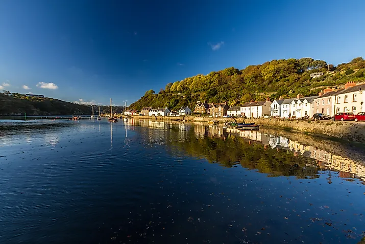 Fishguard harbour, Wales, at sunset. 
