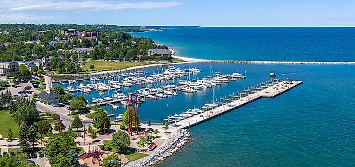 Aerial view of the Waterfront Park in Petoskey, Michigan.