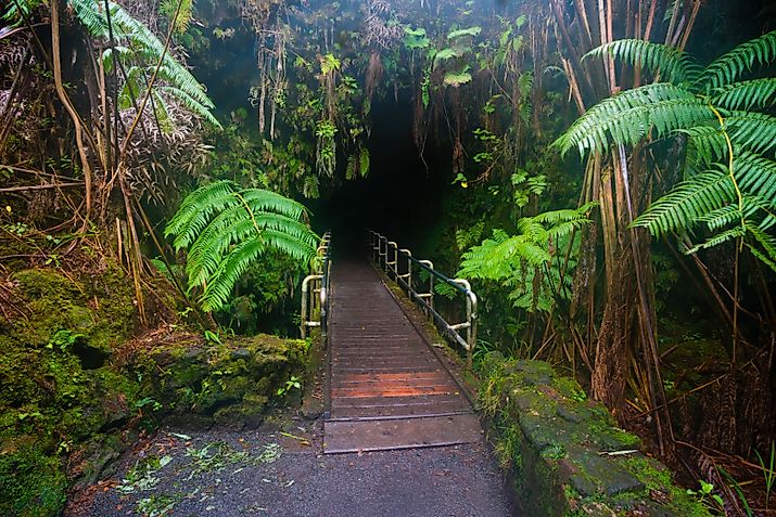Darkness in the Thurston Lava Tube in Hawaii Volcanoes National Park on the Big Island.
