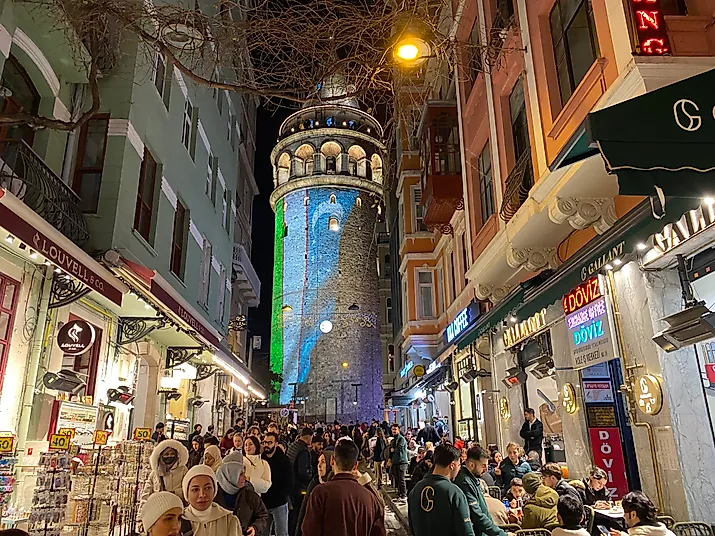Another crowded evening in the street beneath Galata Tower. Image Credit: Andrew Douglas