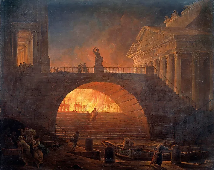 Painting depicting the Great Fire in Rome by Hubert Robert.
