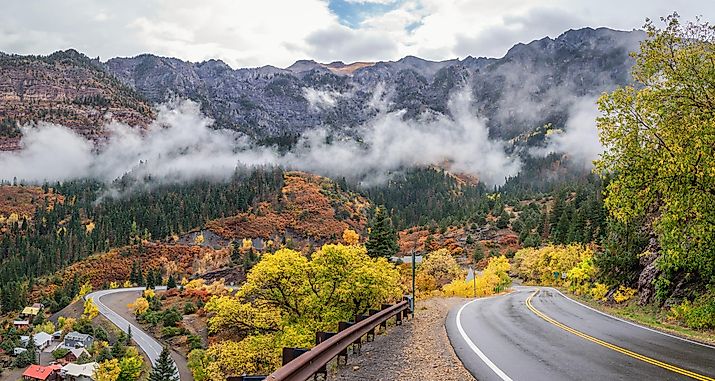 The Million Dollar Highway in Ouray, Colorado, during fall. Shutterstock.com