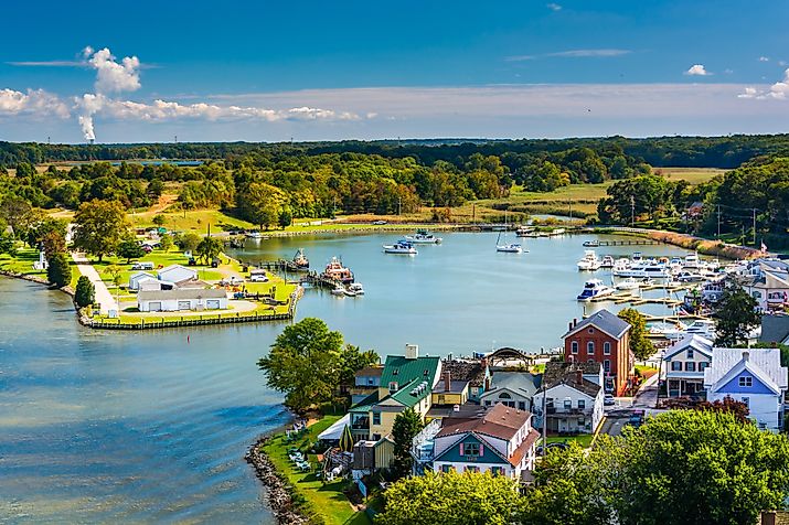 View of Chesapeake City from the Chesapeake City Bridge, Maryland.