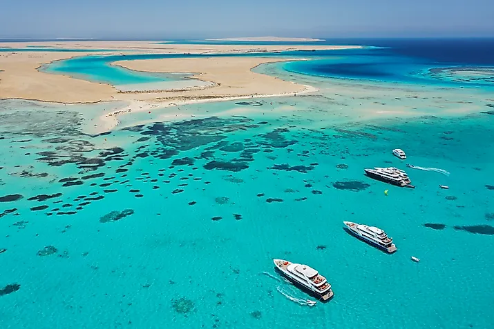 Luxury Yachts in front of Tawila Island in the Red Sea, Egypt
