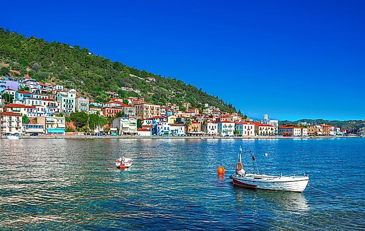 View of the picturesque coastal town of Gythio on the Gulf Of Laconia coast.