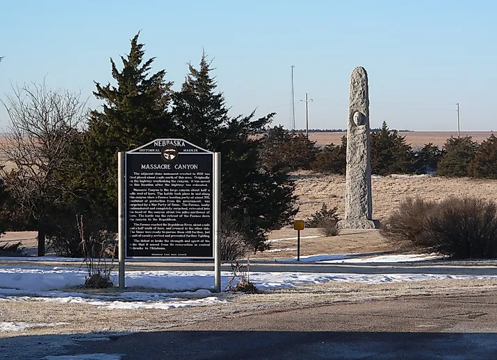 Massacre Canyon Monument in Nebraska. By Ammodramus - Own work, Public Domain, Wikimedia Commons.