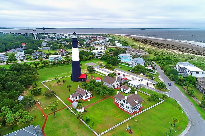 Aerial view of Tybee Island, Georgia. Editorial credit: Dennis MacDonald / Shutterstock.com.