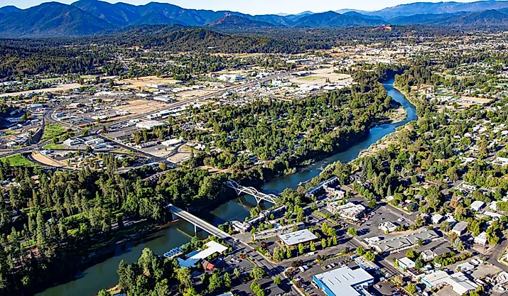 Downtown Grants Pass, and the Rogue River.