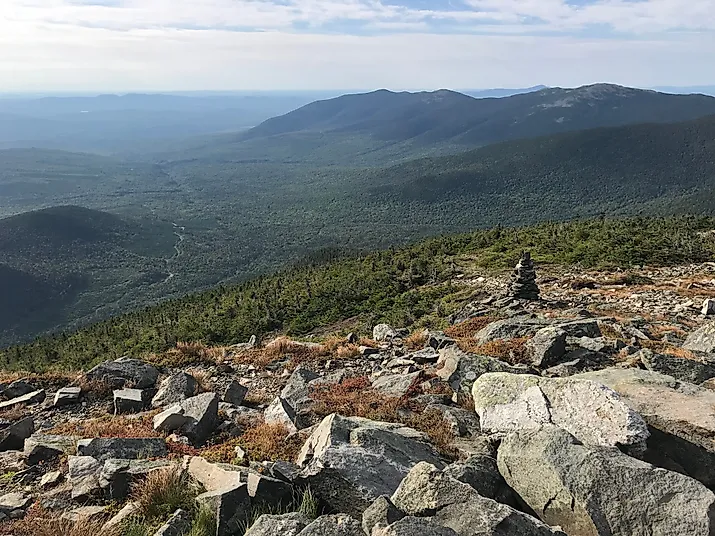 View from he top of Mt. Sugarloaf with a view of Mt. Spaulding and Mt. Abraham in Maine 