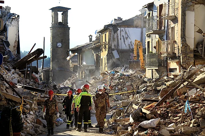 Houses destroyed by the earthquake of August 24, 2016, in Amatrice, Italy. Image credit:  Jose Carlos Alexandre/Shutterstock.com