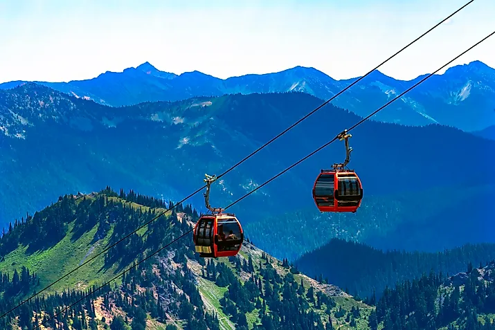 Red Gondolas, Crystal Mountain Alpine Ski Area, Pierce County, Washington. 