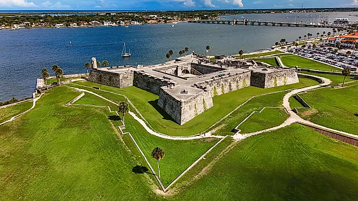 Wide aerial view of Castillo de San Marcos National Monument, St. Augustine, Florida. 