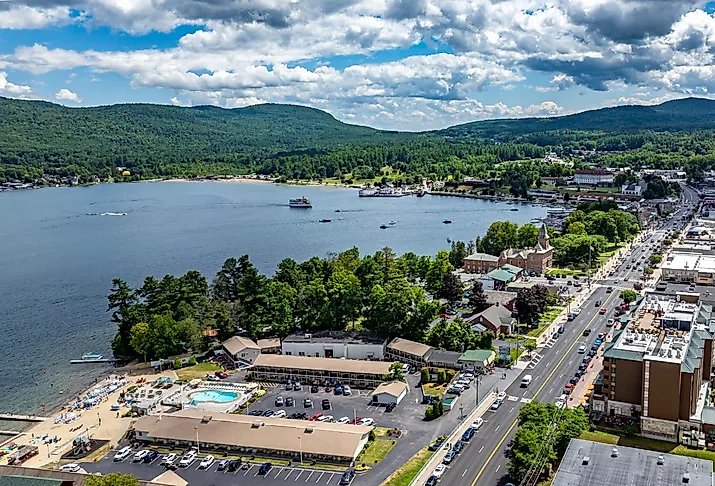 Aerial view of Lake George, New York.