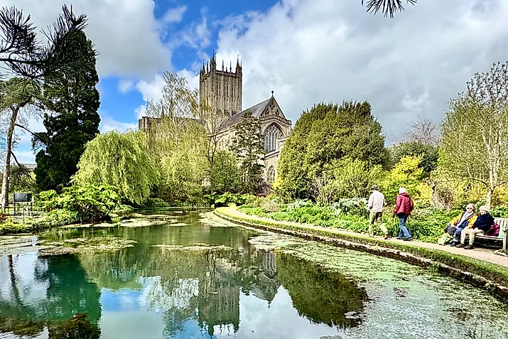 Wells in Somerset the Bishops Palace and Cathedral. Image credit: Bryan Dearsley