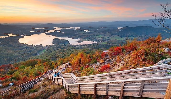 Hiawassee, Georgia, USA landscape with Chatuge Lake in autumn at dusk.